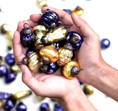 25 Pieces Purple and Gold Christmas Ornaments - Vintage Golden Christmas Tree Ornaments